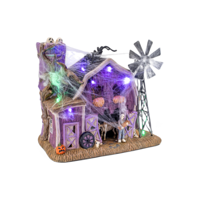 The Webbed Barn – Lighted Halloween Village Building
