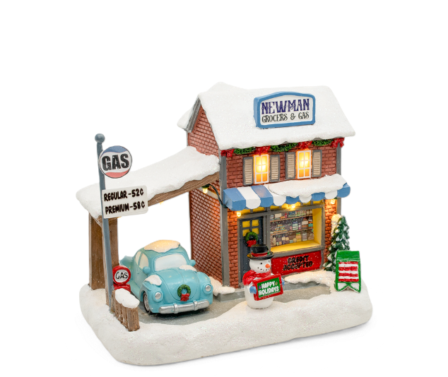 Newman's Grocers & Gas – Lighted Christmas Village Piece