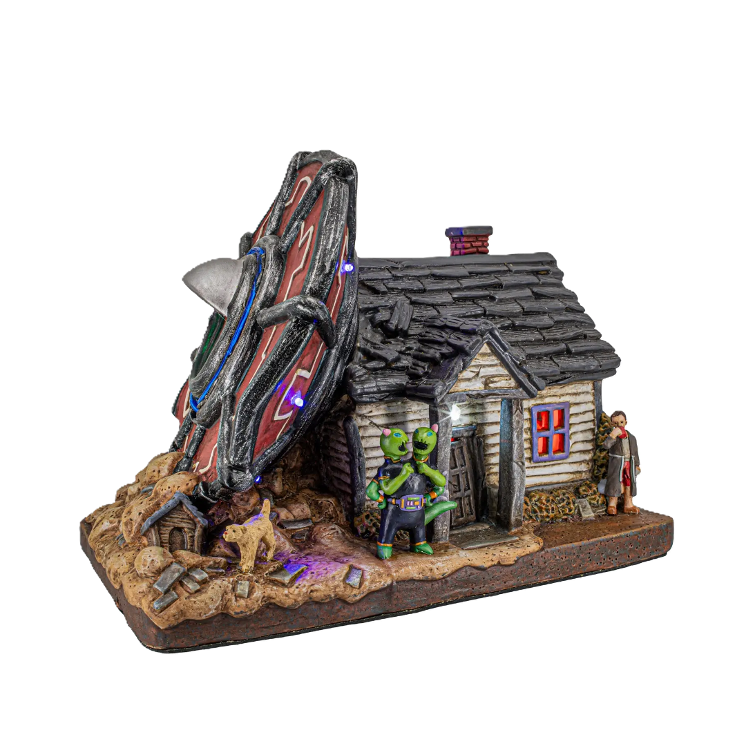 No Landing Zone – Lighted UFO Crash Halloween Village Building