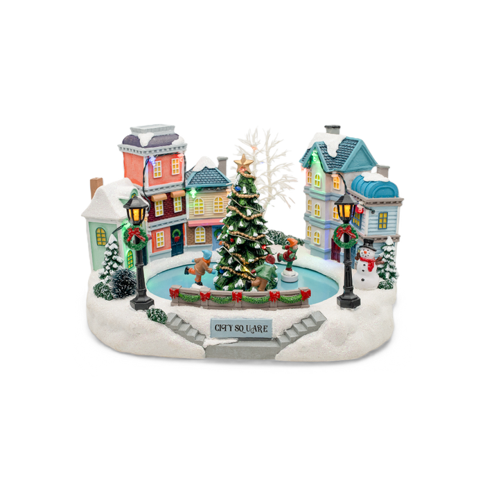City Park Skating – Lighted Animated Christmas Village Piece
