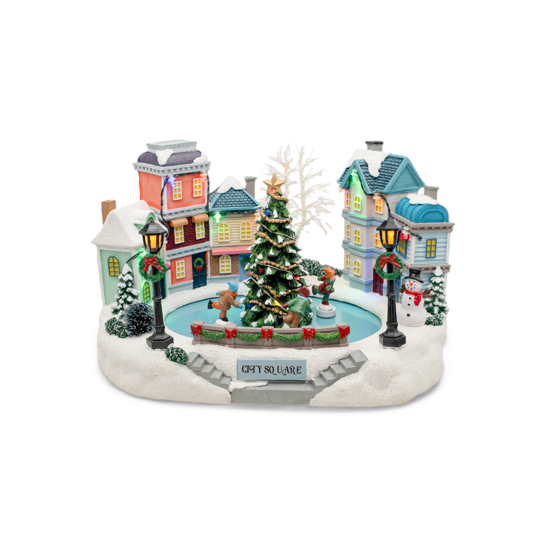 City Park Skating – Lighted Animated Christmas Village Piece