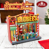 BigBees Retro Department Store with Window Display Animated Christmas Village Decoration