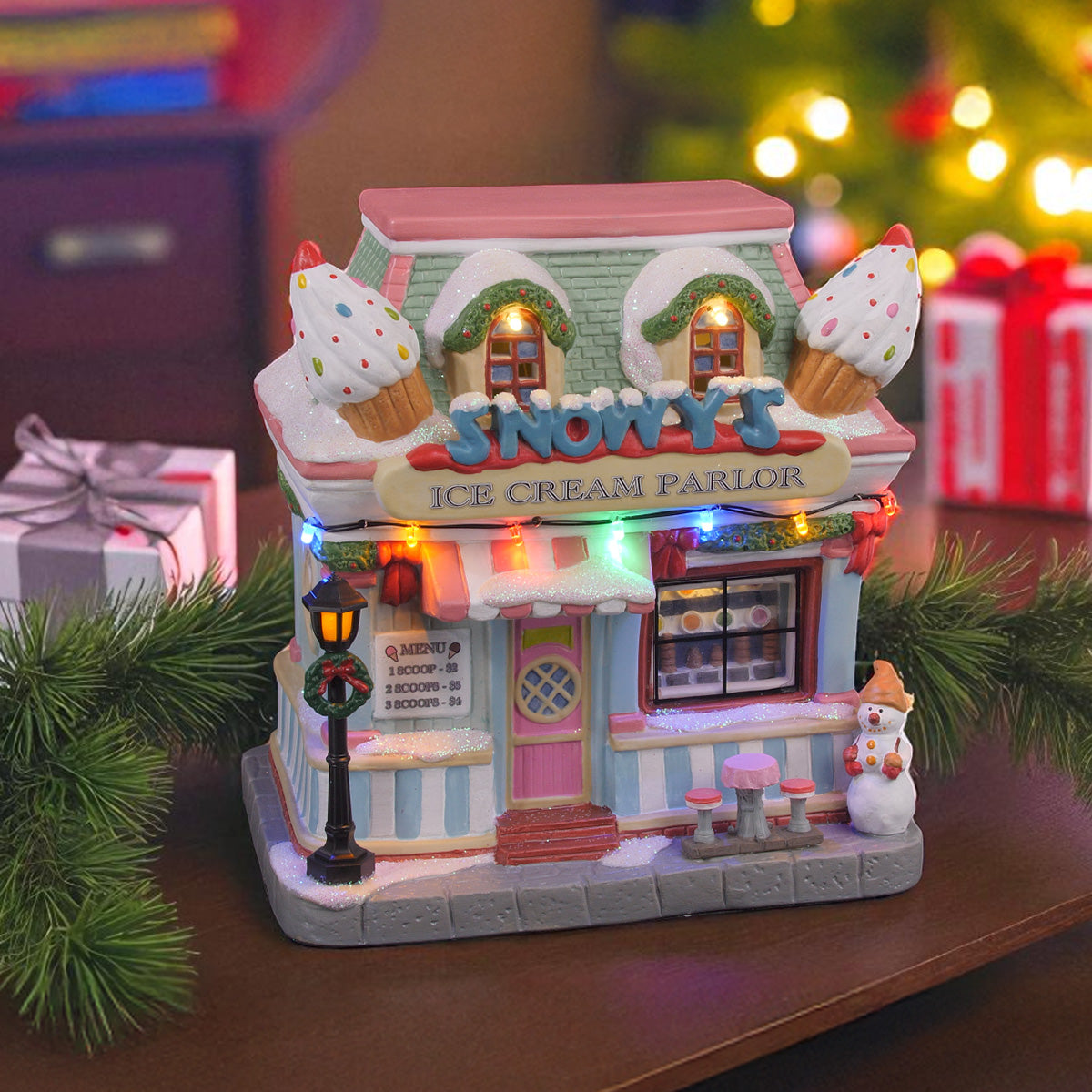 Snowy’s Ice Cream Parlor – Lighted Christmas Village Building