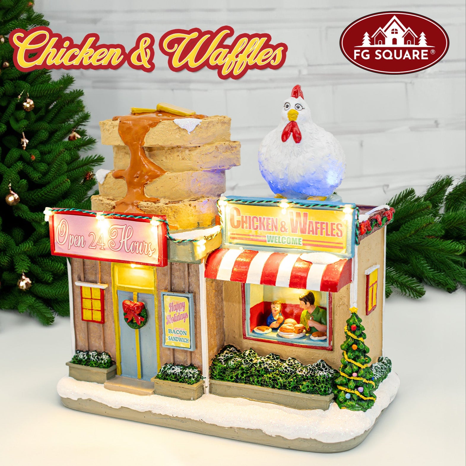 FG Square Powder Ridge Ski Resort LED Christmas Village – Resin, 14x8x11, 2024-738862