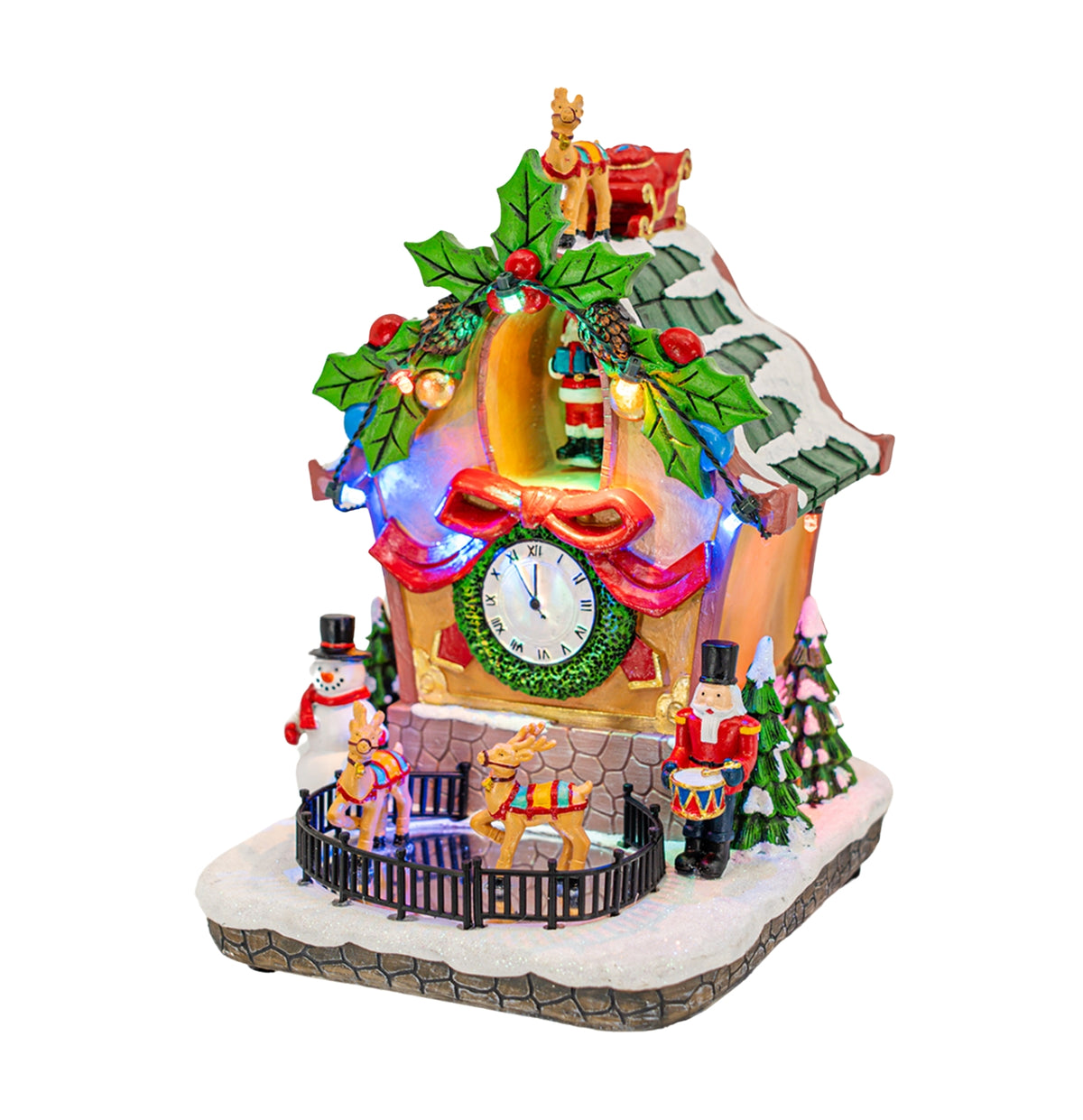 Holiday Cuckoo Clock with Animated Santa – Christmas Village Decoration