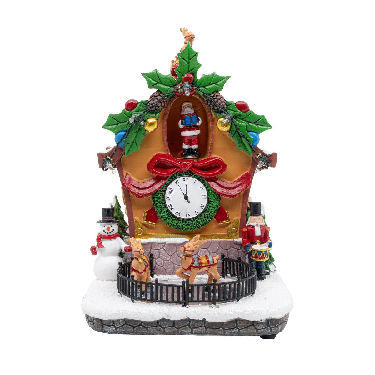 Holiday Cuckoo Clock with Animated Santa – Christmas Village Decoration