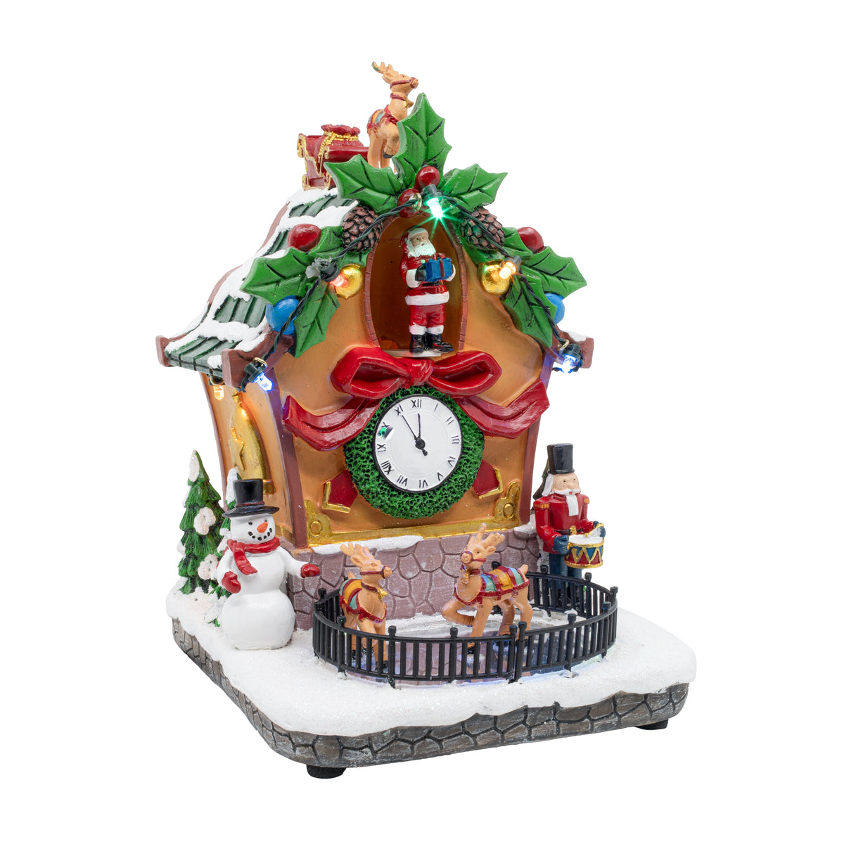 Holiday Cuckoo Clock with Animated Santa – Christmas Village Decoration