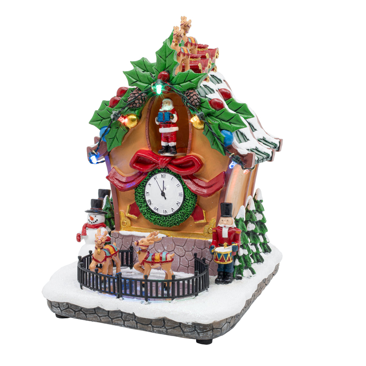 Holiday Cuckoo Clock with Animated Santa – Christmas Village Decoration