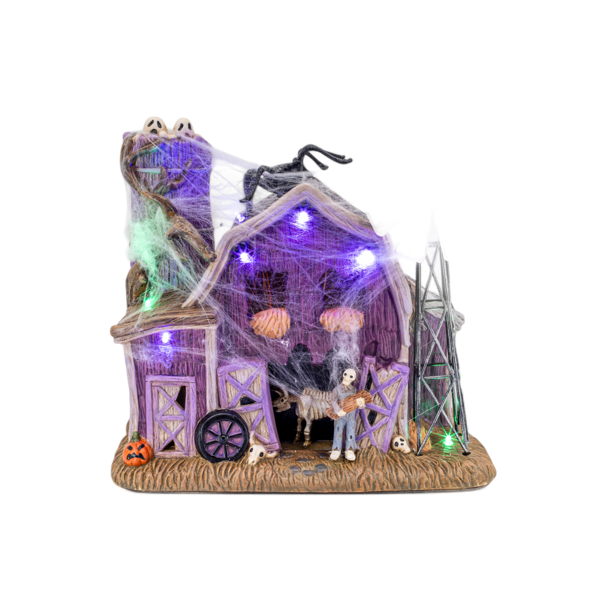 The Webbed Barn – Lighted Halloween Village Building