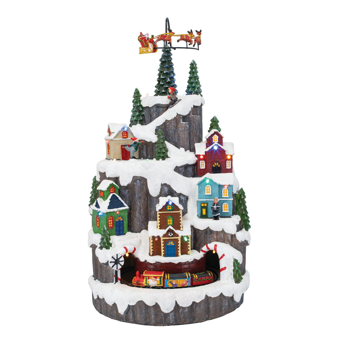 Hill Town Village with Train & Santa – Animated Musical Christmas Village