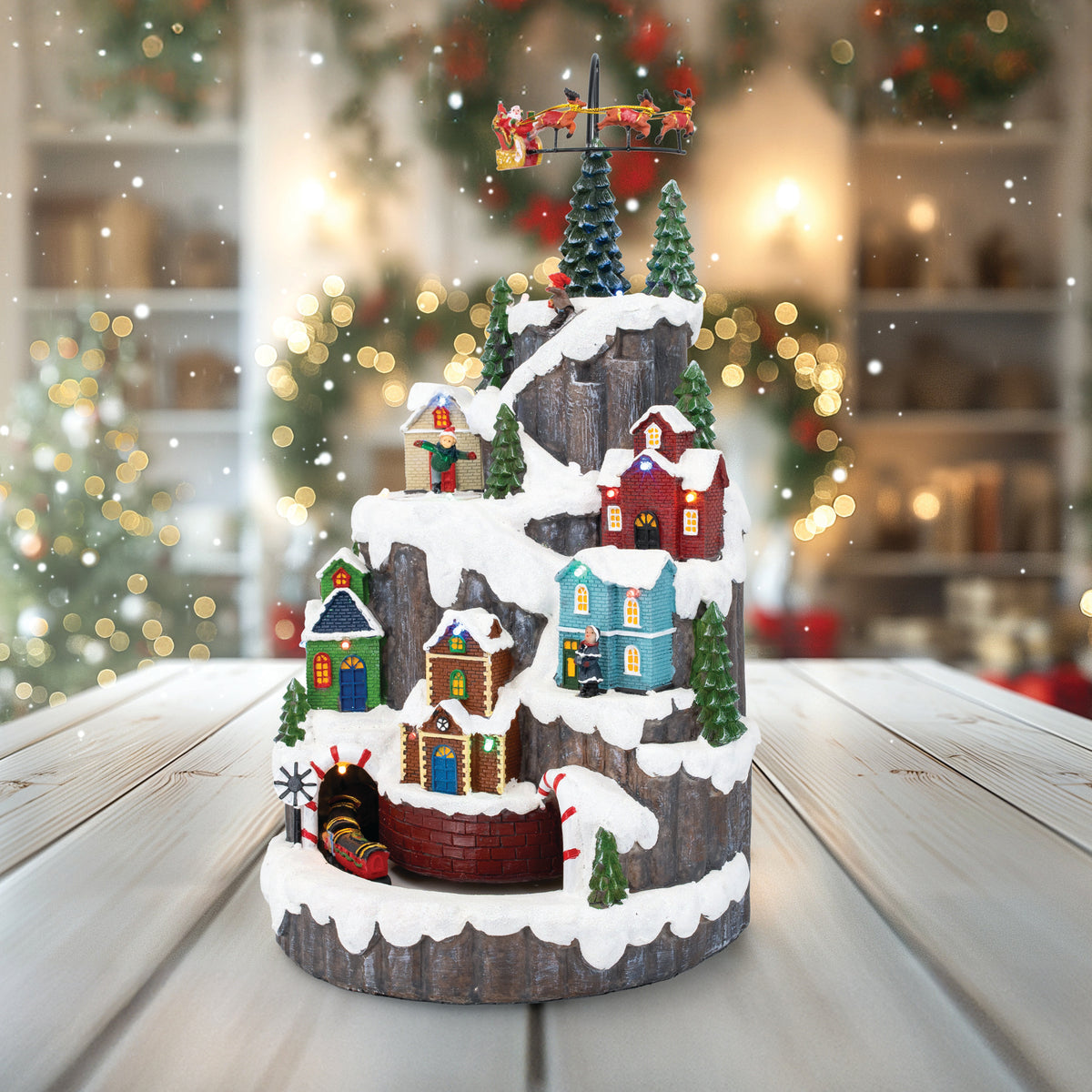 Hill Town Village with Train and Santa Animated Christmas Village