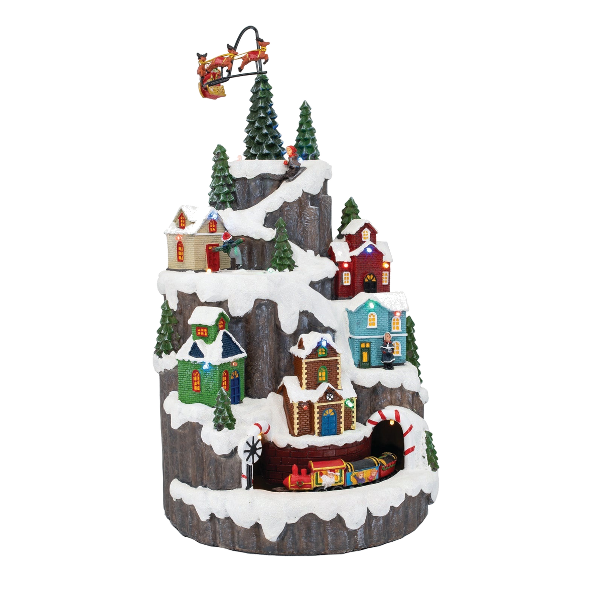 Hill Town Village with Train & Santa – Animated Musical Christmas Village