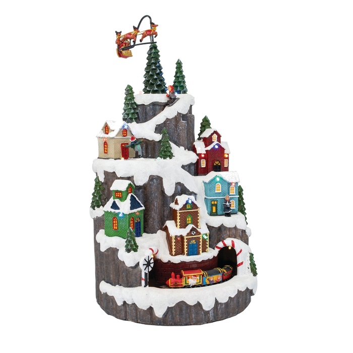Hill Town Village with Train & Santa – Animated Musical Christmas Village
