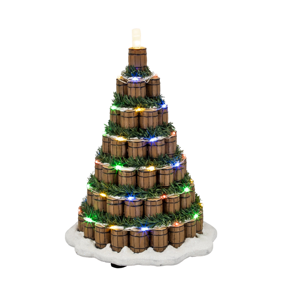 Whiskey Barrel Christmas Tree – Lighted Village Decoration