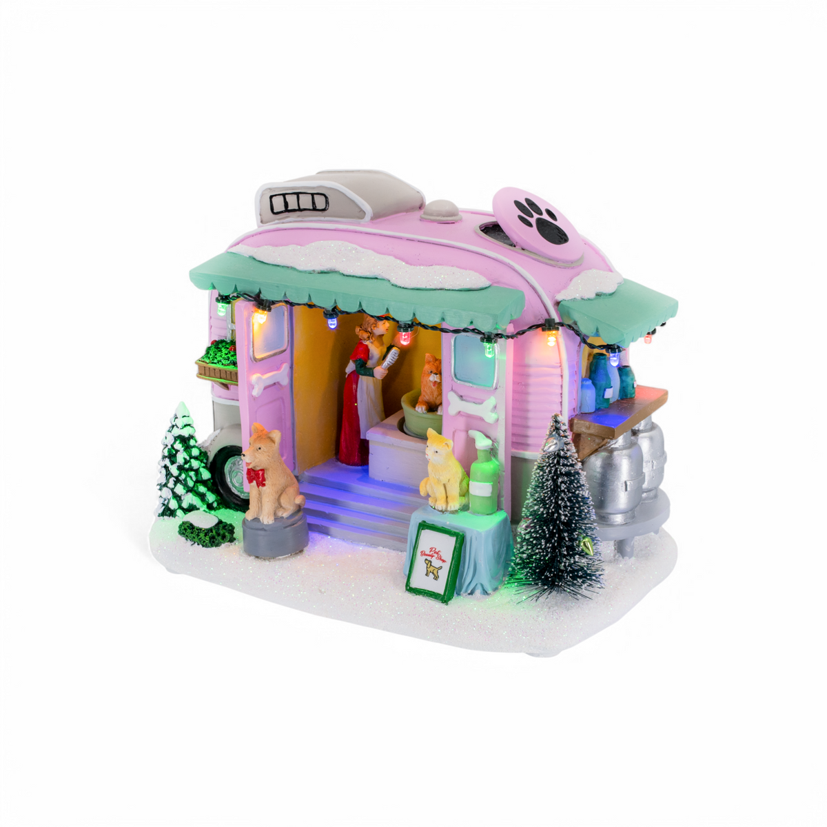 Pet Grooming Trailer – Lighted Christmas Village Building
