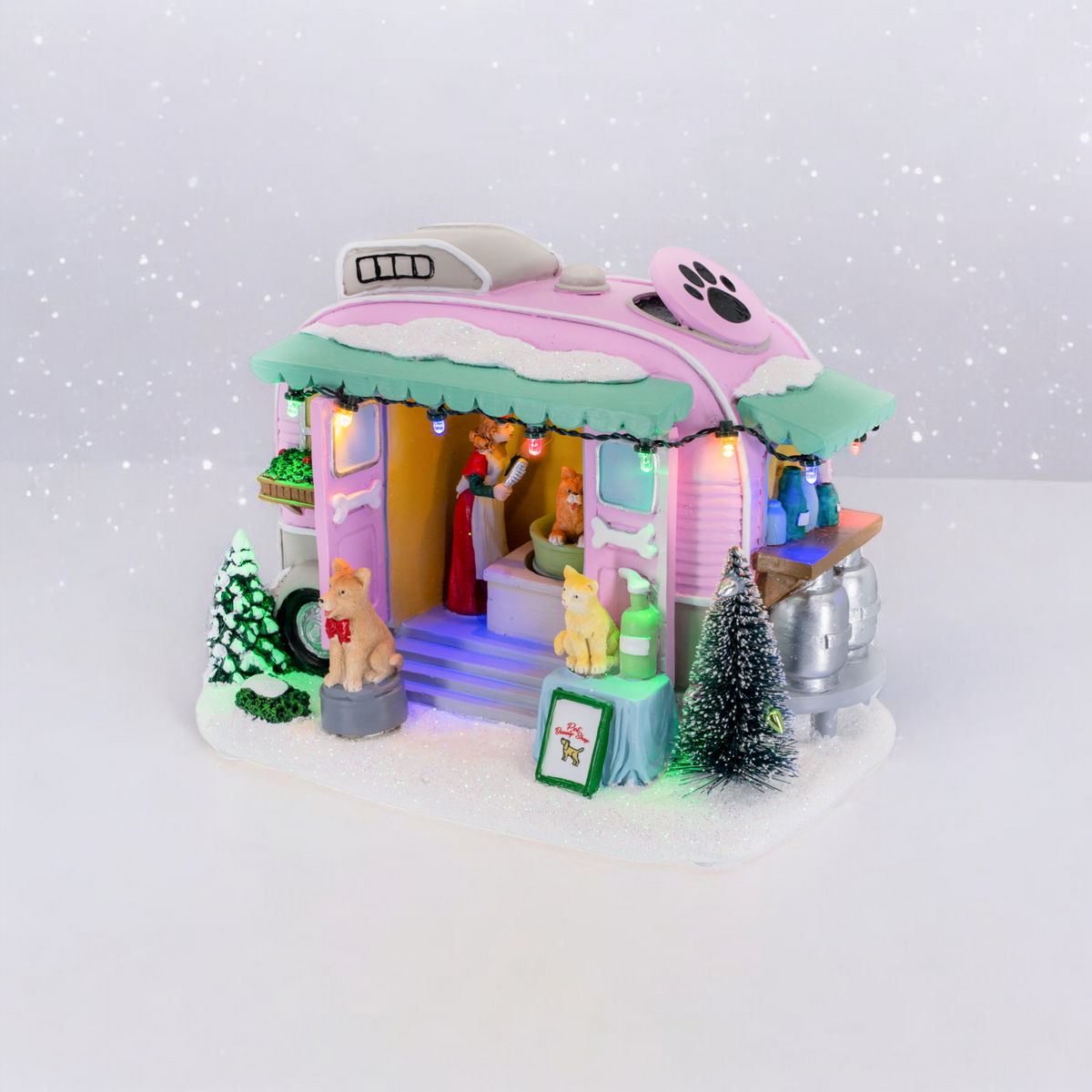 Pet Grooming Trailer – Lighted Christmas Village Building