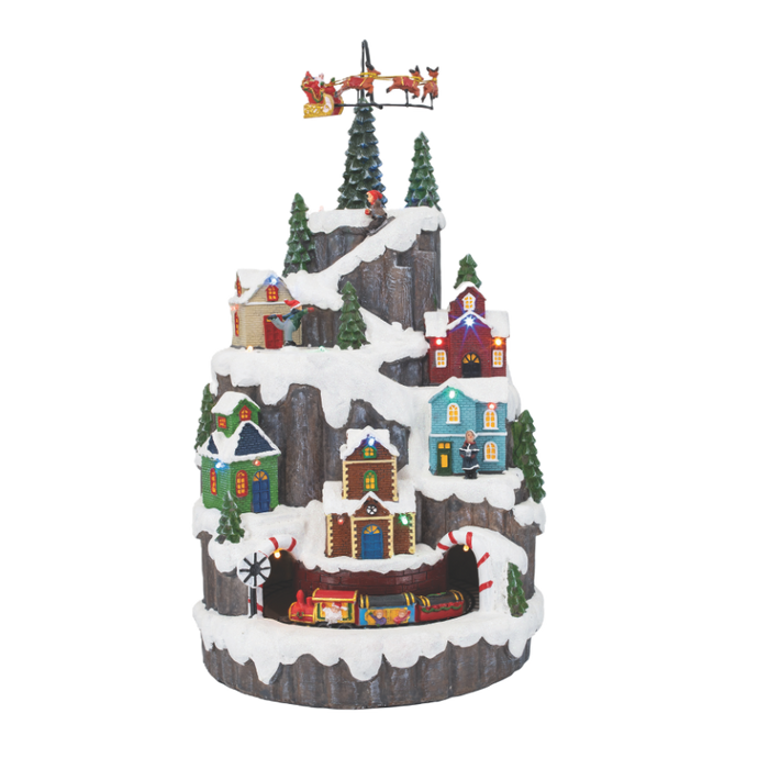 Hill Town Village with Train & Santa – Animated Musical Christmas Village