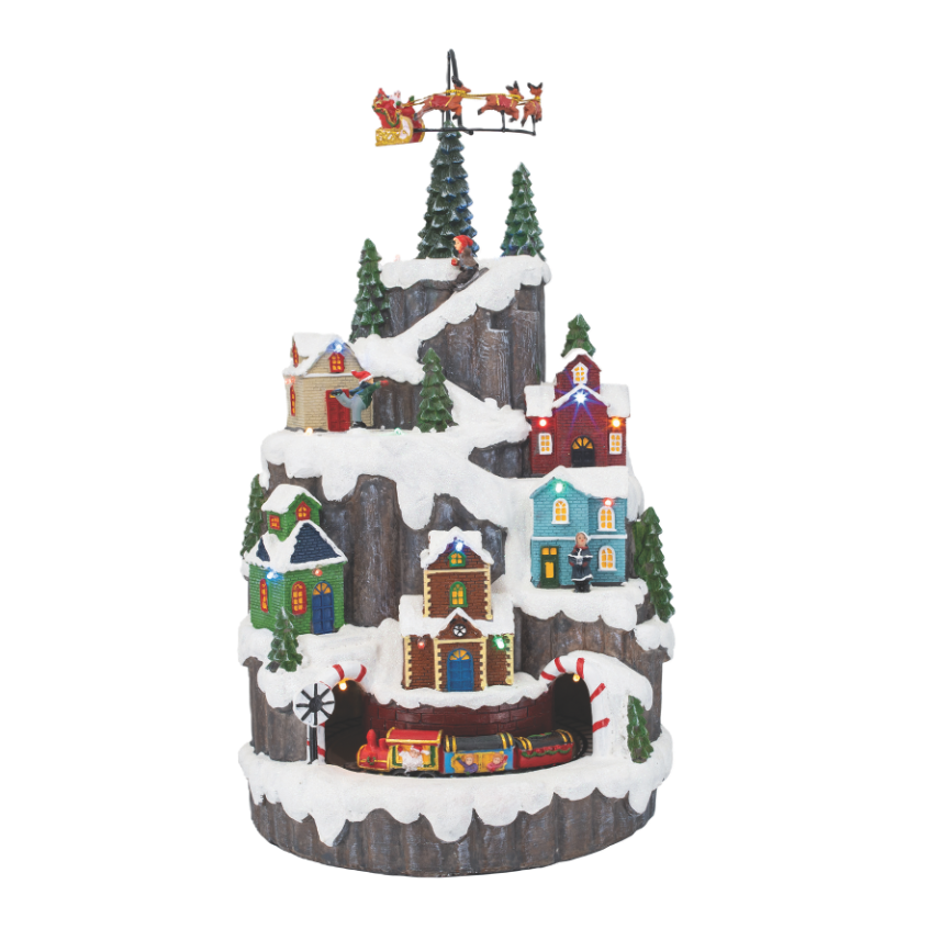 Hill Town Village with Train & Santa – Animated Musical Christmas Village