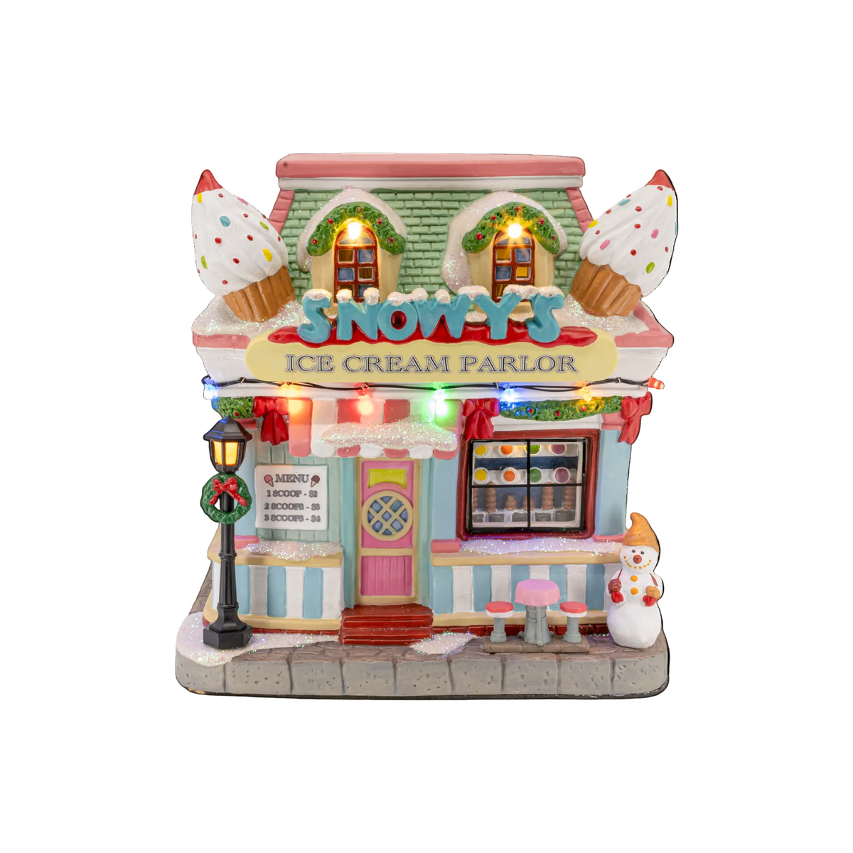 Snowy’s Ice Cream Parlor – Lighted Christmas Village Building
