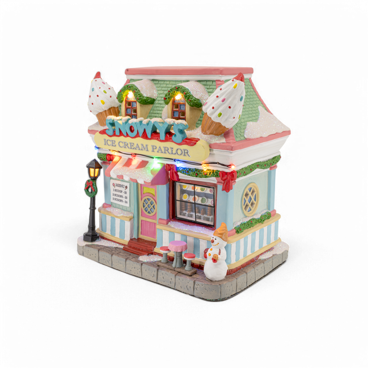 Snowy’s Ice Cream Parlor – Lighted Christmas Village Building