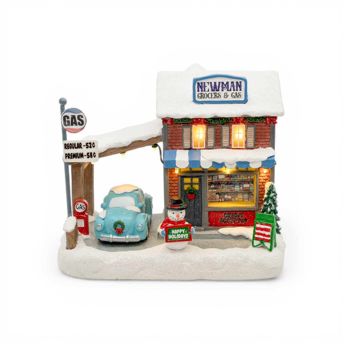 Newman's Grocers & Gas – Lighted Christmas Village Piece