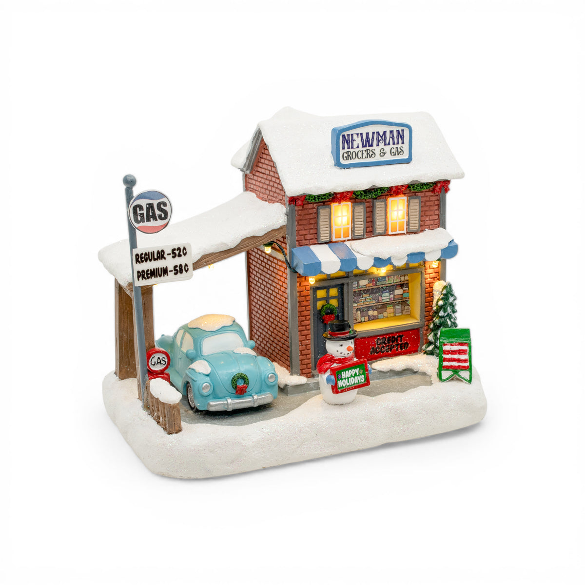 Newman's Grocers & Gas – Lighted Christmas Village Piece
