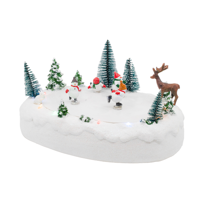 Snowmen Ice Skating Rink Outdoor Park Animated Christmas Village Decoration