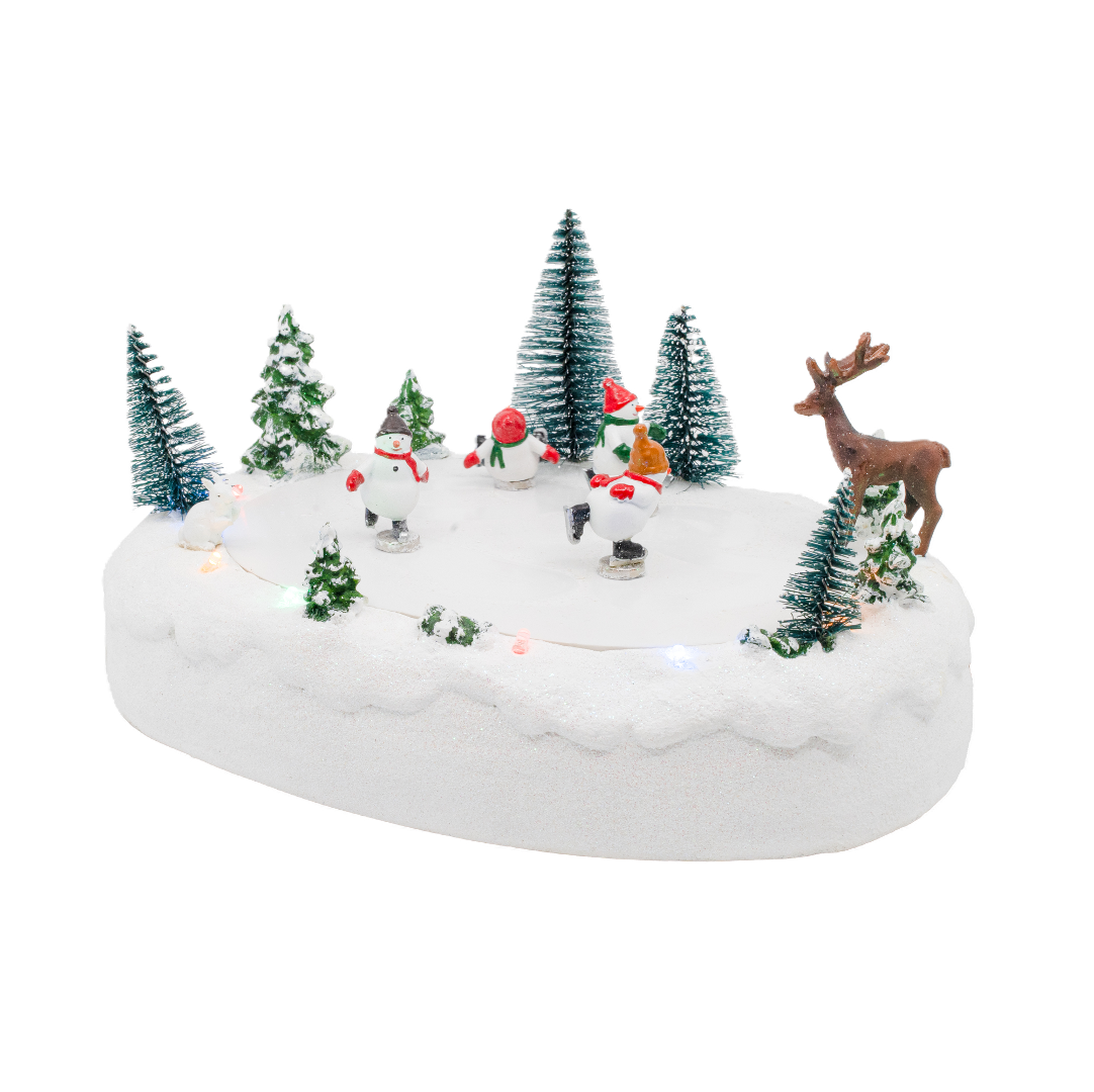 Snowmen Ice Skating Rink Outdoor Park Animated Christmas Village Decoration
