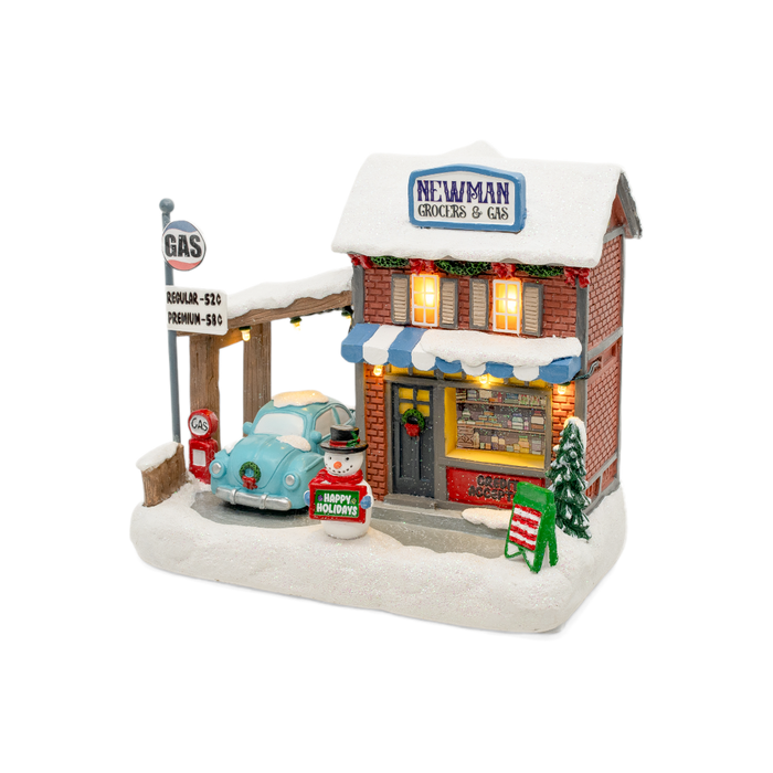 Newman's Grocers & Gas – Lighted Christmas Village Piece