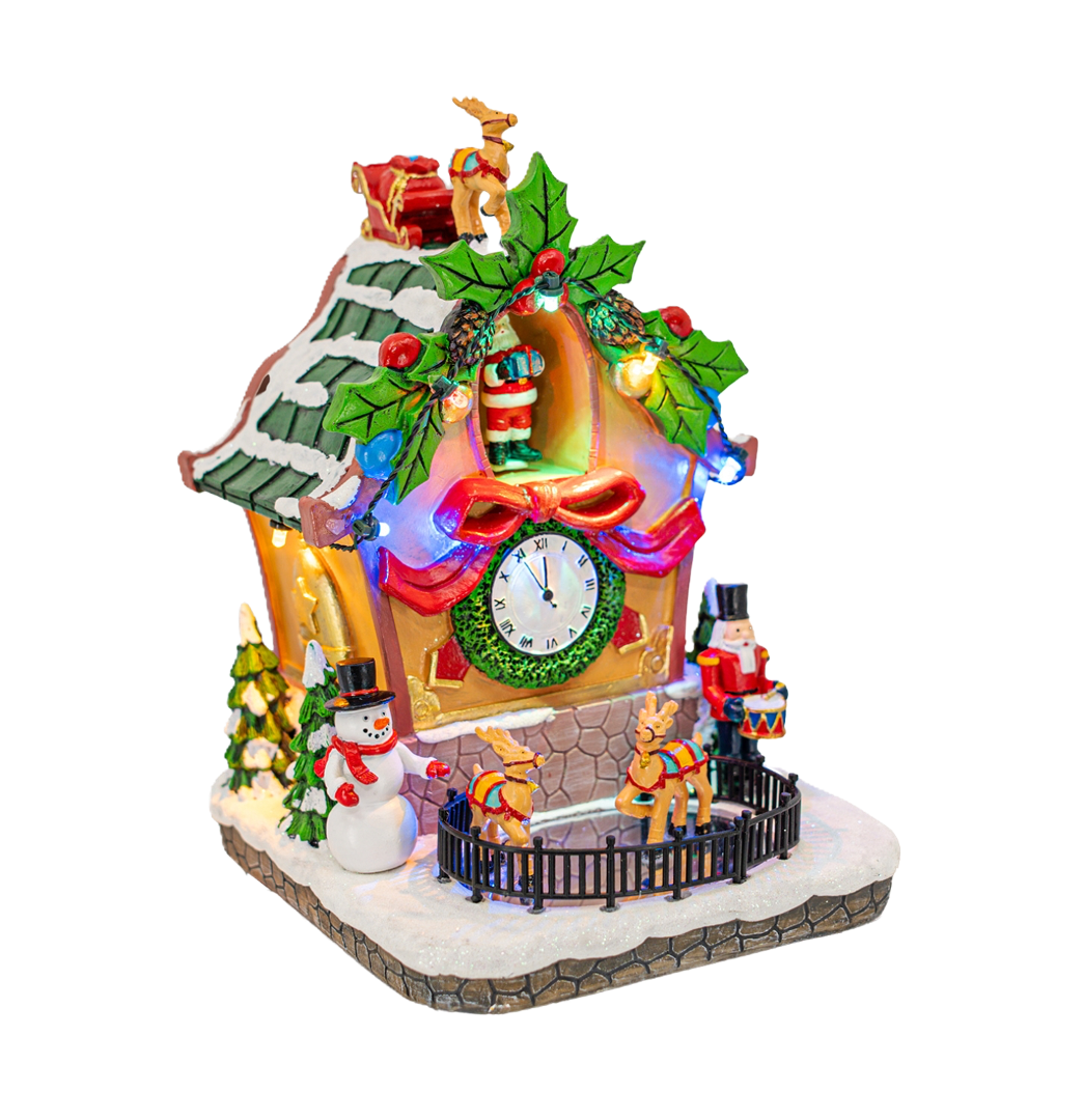 Holiday Cuckoo Clock with Animated Santa – Christmas Village Decoration