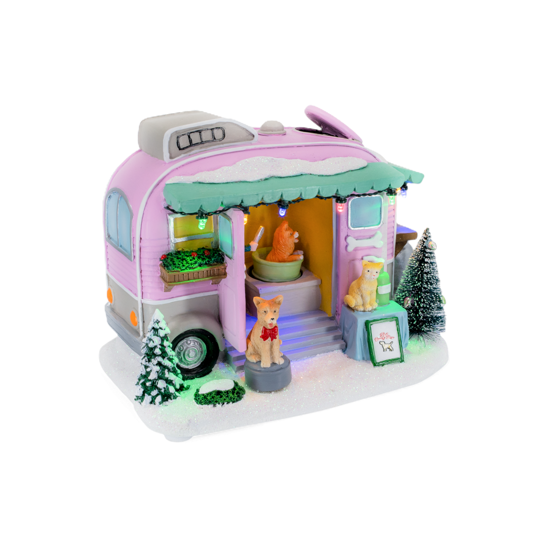 Pet Grooming Trailer – Lighted Christmas Village Building