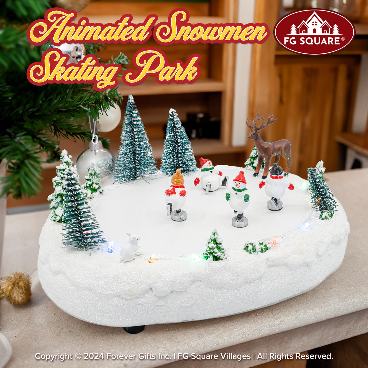 Snowmen Ice Skating Rink Outdoor Park Animated Christmas Village Decoration