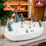 Snowmen Ice Skating Rink Outdoor Park Animated Christmas Village Decoration