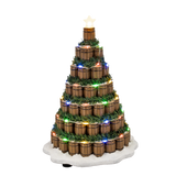 Whiskey Barrel Christmas Tree – Lighted Village Decoration