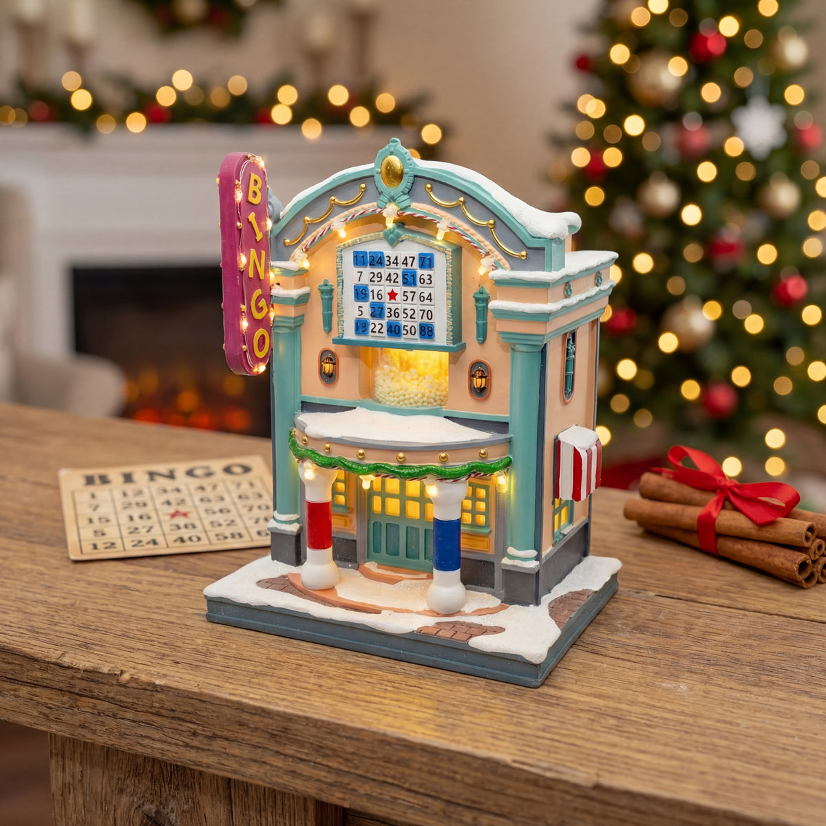 Dauber's Bingo Hall – Lighted Animated Christmas Village Piece