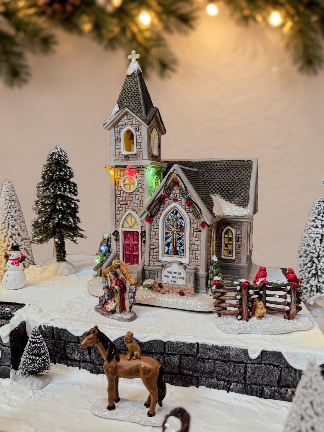 Corner Cathedral Christmas village piece